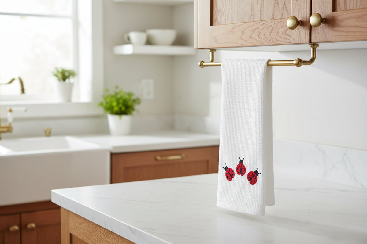 Ladybug Embroidered Kitchen Towel – Perfect Gift for a Ladybug Lover