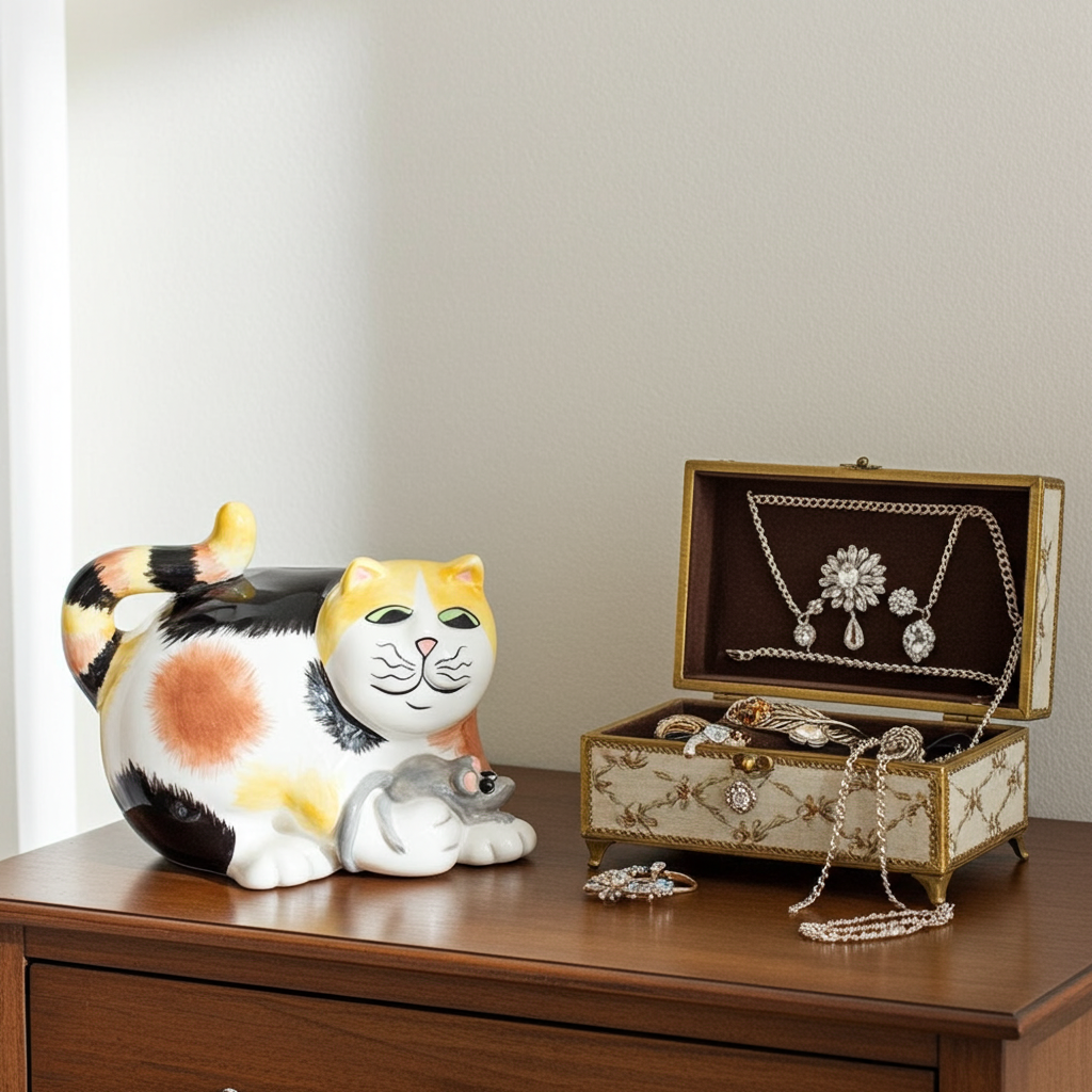Calico Kitten and Mouse Piggy Bank