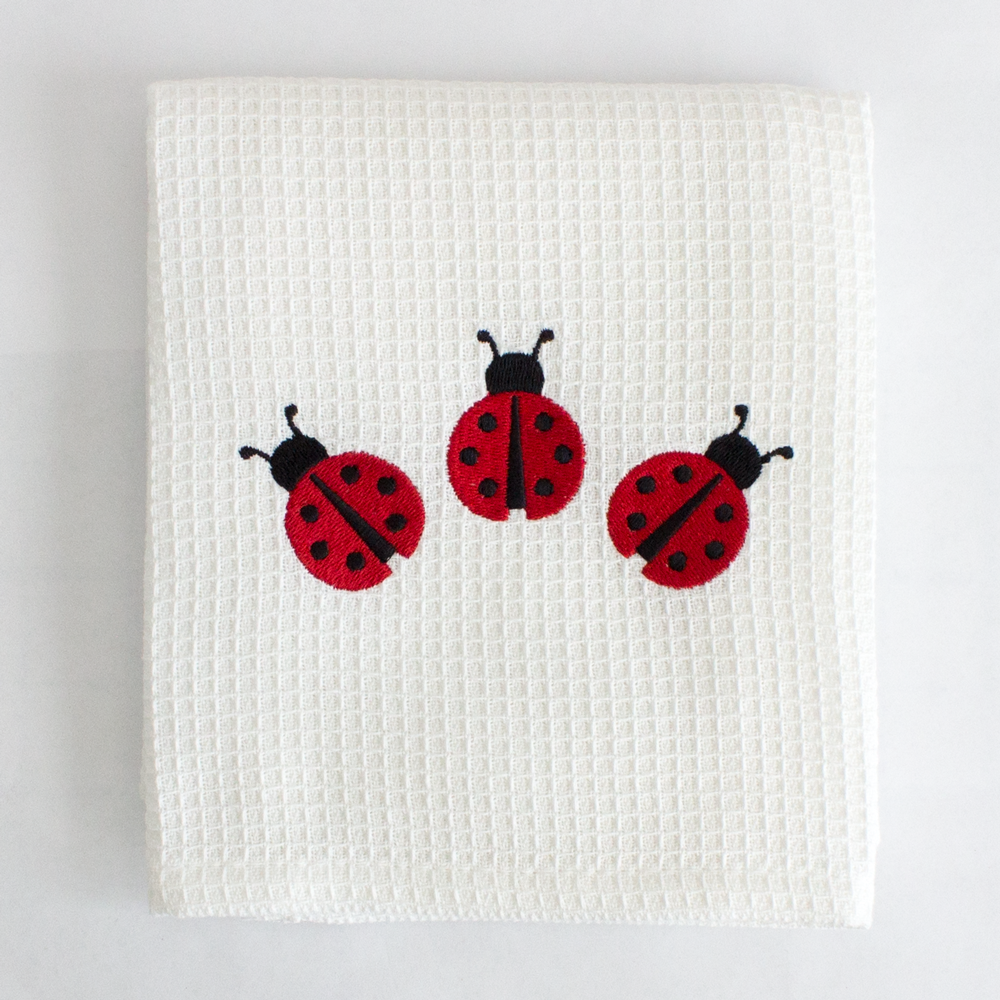 Ladybug Embroidered Kitchen Tea Towel
