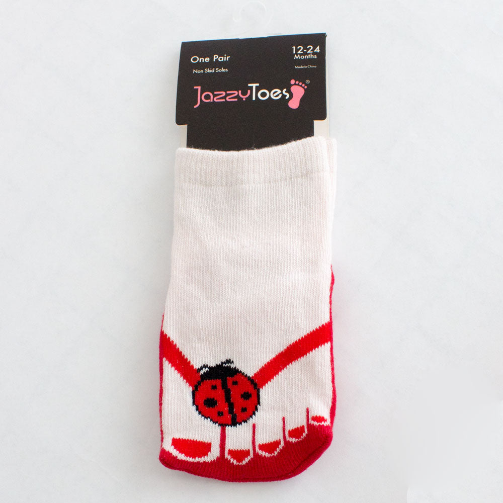 JazzyToes Ladybug Flip Flops Socks (12-24 months)