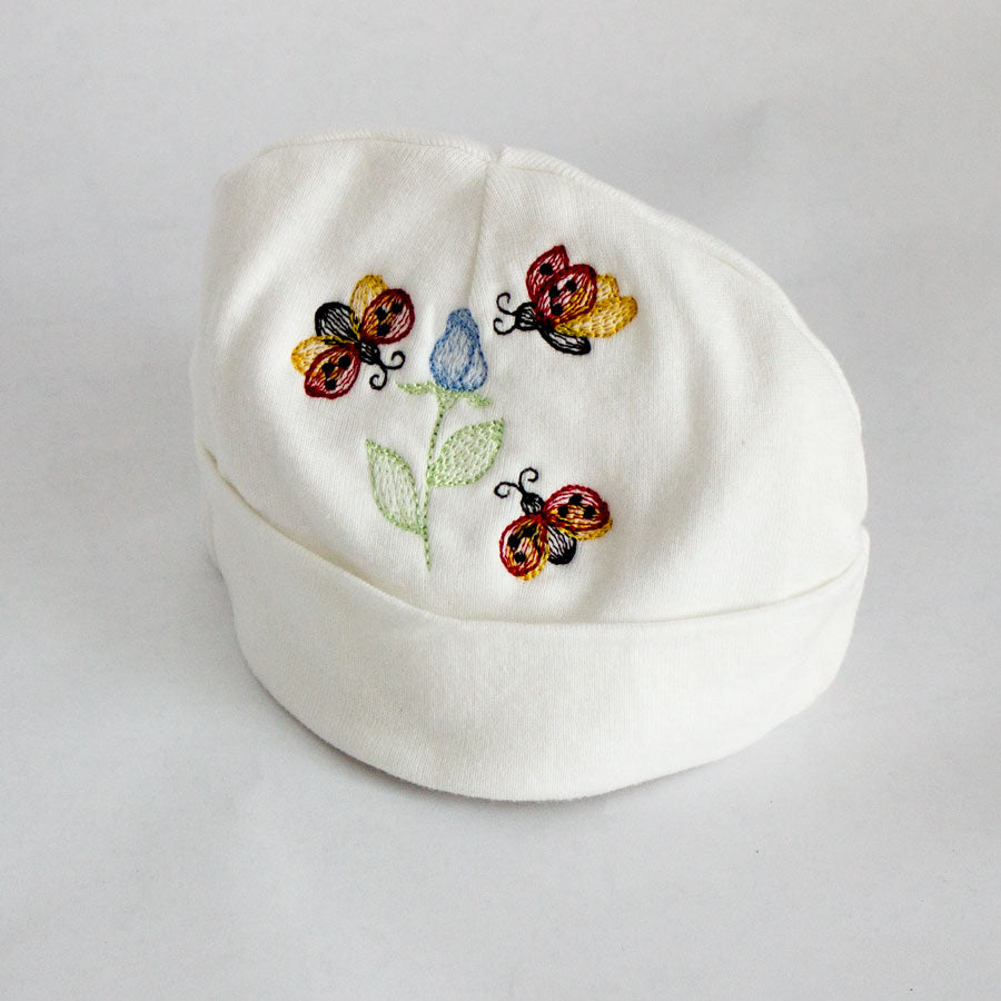 Newborn Ladybug Beanie with Blue Rose