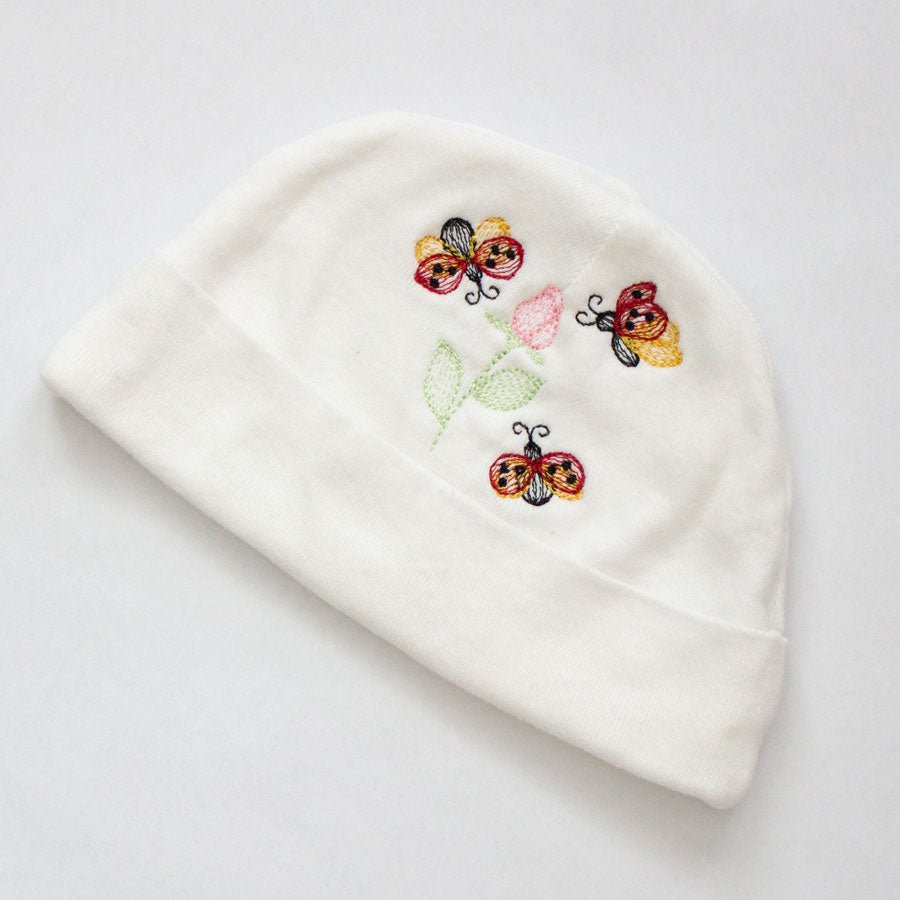 Newborn Ladybug Beanie with Pink Rose
