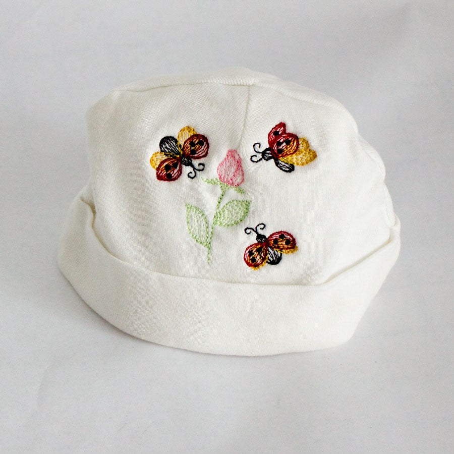 Newborn Ladybug Beanie with Pink Rose