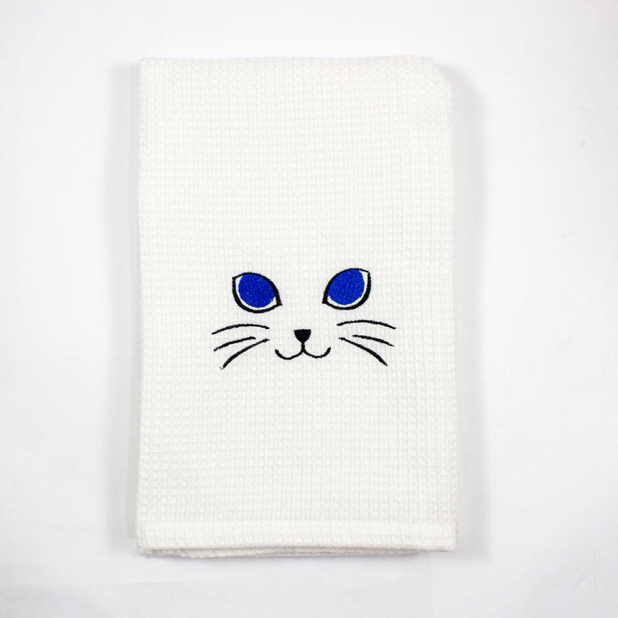 Cat Face Embroidered Kitchen Tea Towel
