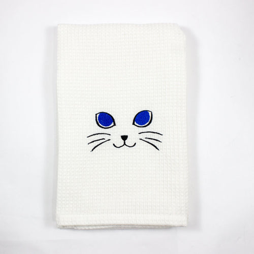 Cat Face Embroidered Kitchen Tea Towel