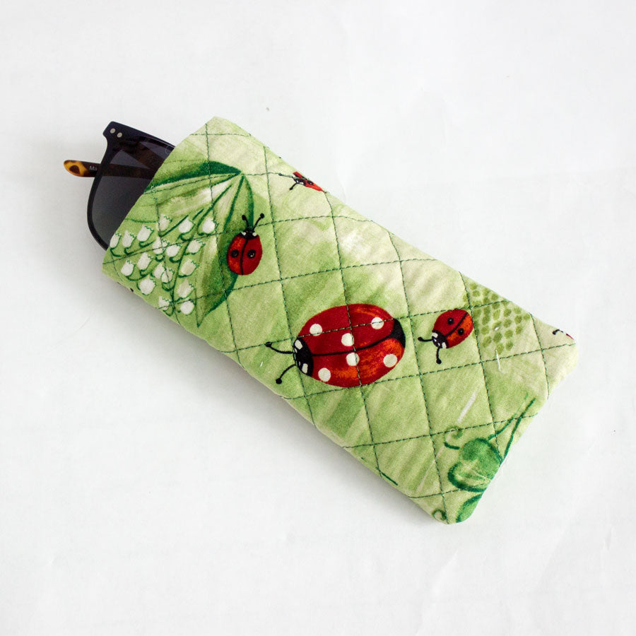 Lucky Ladybug Quilted Eyeglass Case in Green