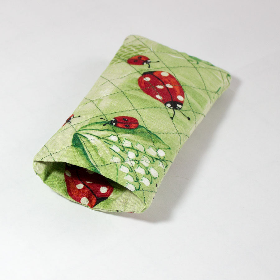 Lucky Ladybug Quilted Eyeglass Case in Green