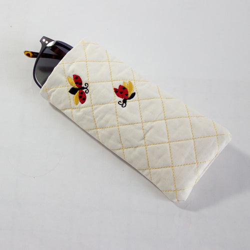 Happy Ladybugs Creme Quilted Eyeglass Case