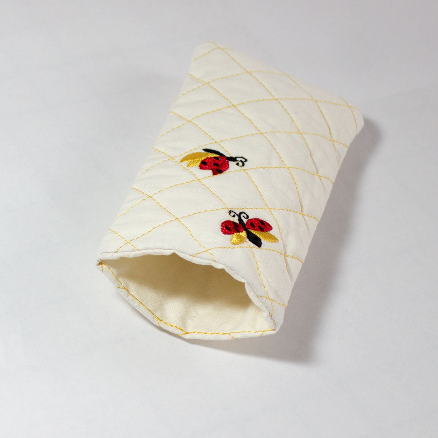 Happy Ladybugs Cream Quilted Eyeglass Case