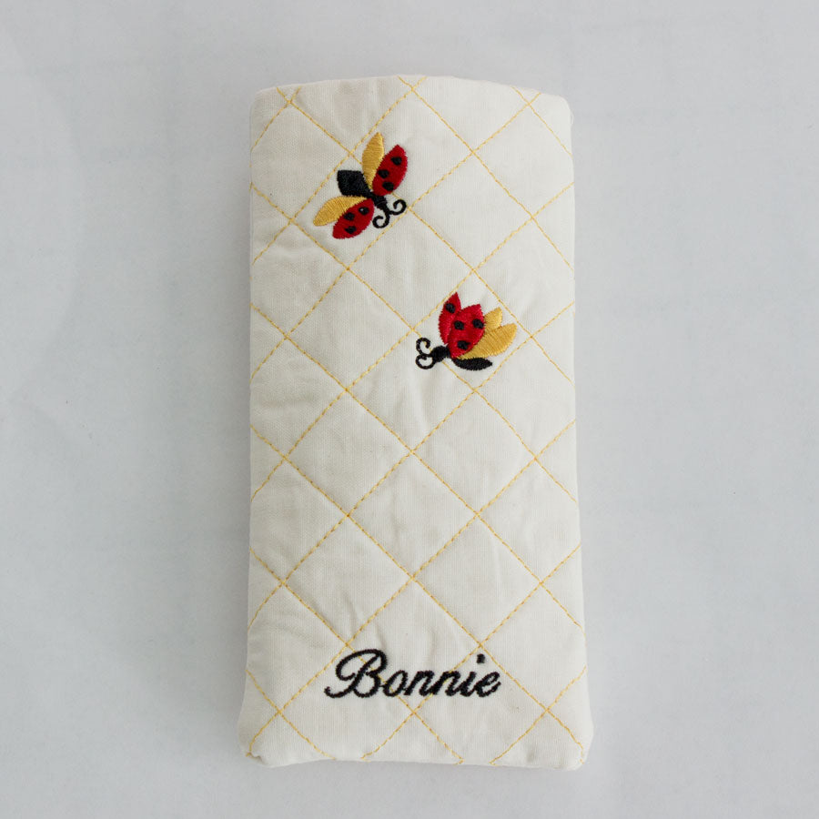 Happy Ladybugs Cream Quilted Eyeglass Case